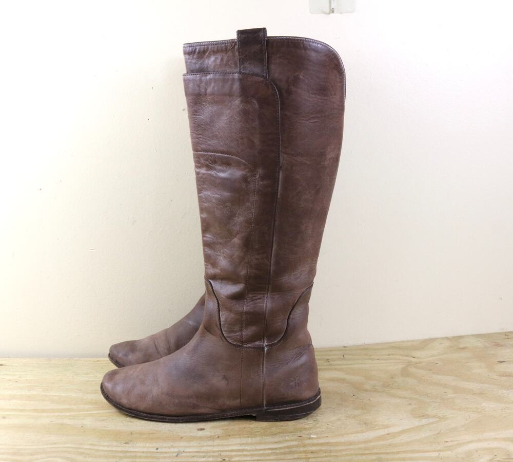 Frye Boots 9.5B Brown Distressed Leather Paige Riding Equestrian Shoes 17.5"